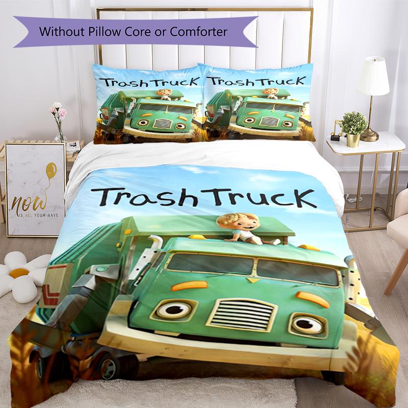 3pcs Trash Truck Bedding Set Duvet Cover Closure Includes 1 Duvet Cover & 2 Pillowcases, Soft and Comfortable for All Seasons.