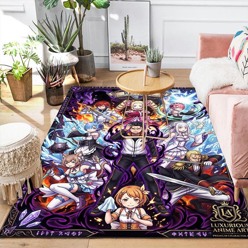 Re:Zero Area Rug, Cartoon Anime Print Non slip Washable Soft Floor Mat for Living Room Bedroom Kitchen Home Decoration THW