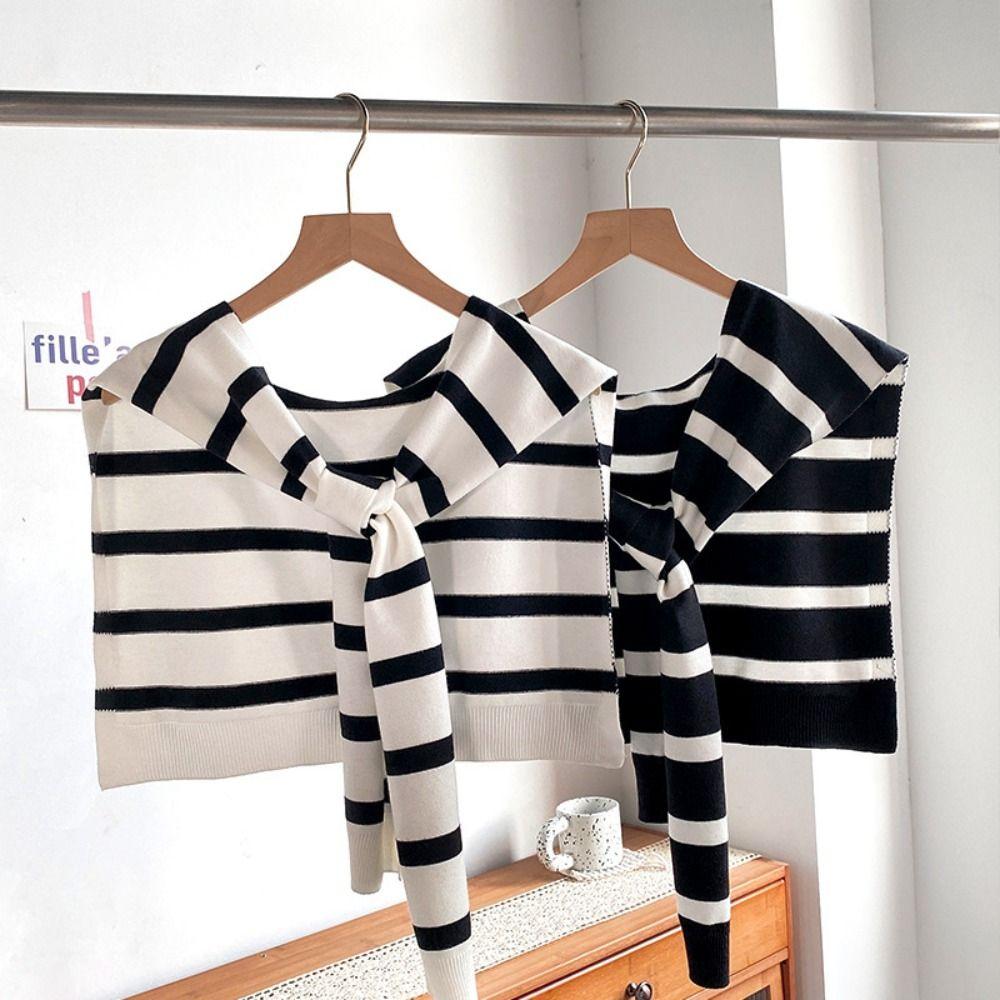 Wraps Stripe Scarf Cloak Fake Collar Wraps Simple Knitted Shawl Blouse