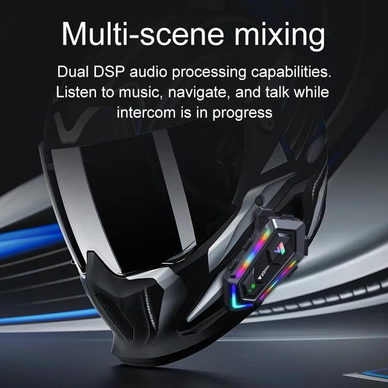 Y20 MAX мотоциклетный шлем Bluetooth гарнитура интерком с микшированием V5.3 IPX6 водонепроницаемый RGB красочный световой эффект 1000mAh аккумулятор