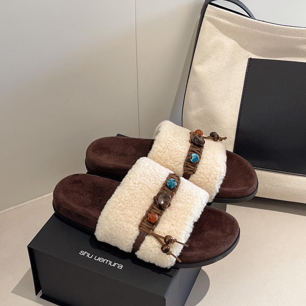 Retro tassel fluffy slippers women's 2025 autumn new outer wear casual versatile casual soft bottom lazy one-word drag