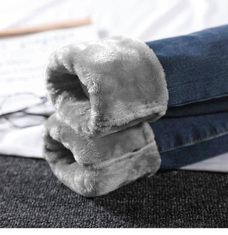 Зима-осень-зима плюс бархатные утепленные эластичные брюки с высокой талией больших размеров женские брюки-карандаш джинсы джинсовые укороченные брюки