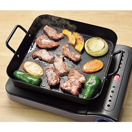 PEARL METAL Grill Pan, Black, 25x25cm, Iron Square Plate, Compatible with Induction and Gas, HB-4514