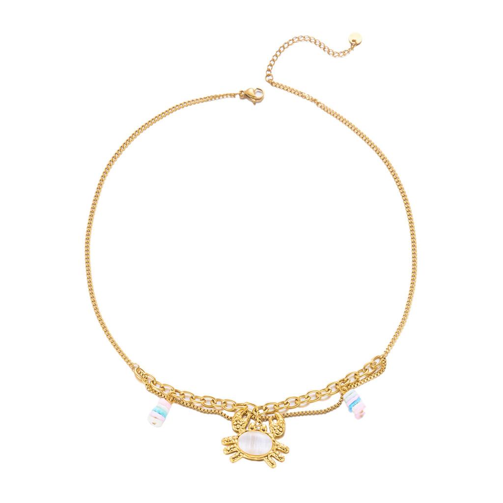 Summer Vacation Style Multilayer Stainless Steel Butterfly Sun Pendant Necklace For Women