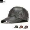 Genuine Leather Baseball Caps Earflaps Snapback Hats Mens Winter Baseball Caps Hats