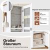 360 degrees Rotating 4-in-1 Mirror Cabinet with Jewelry Storage, Bookshelf and Clothes Hooks, Space-Saving MDF Cabinet for Bedroom, White