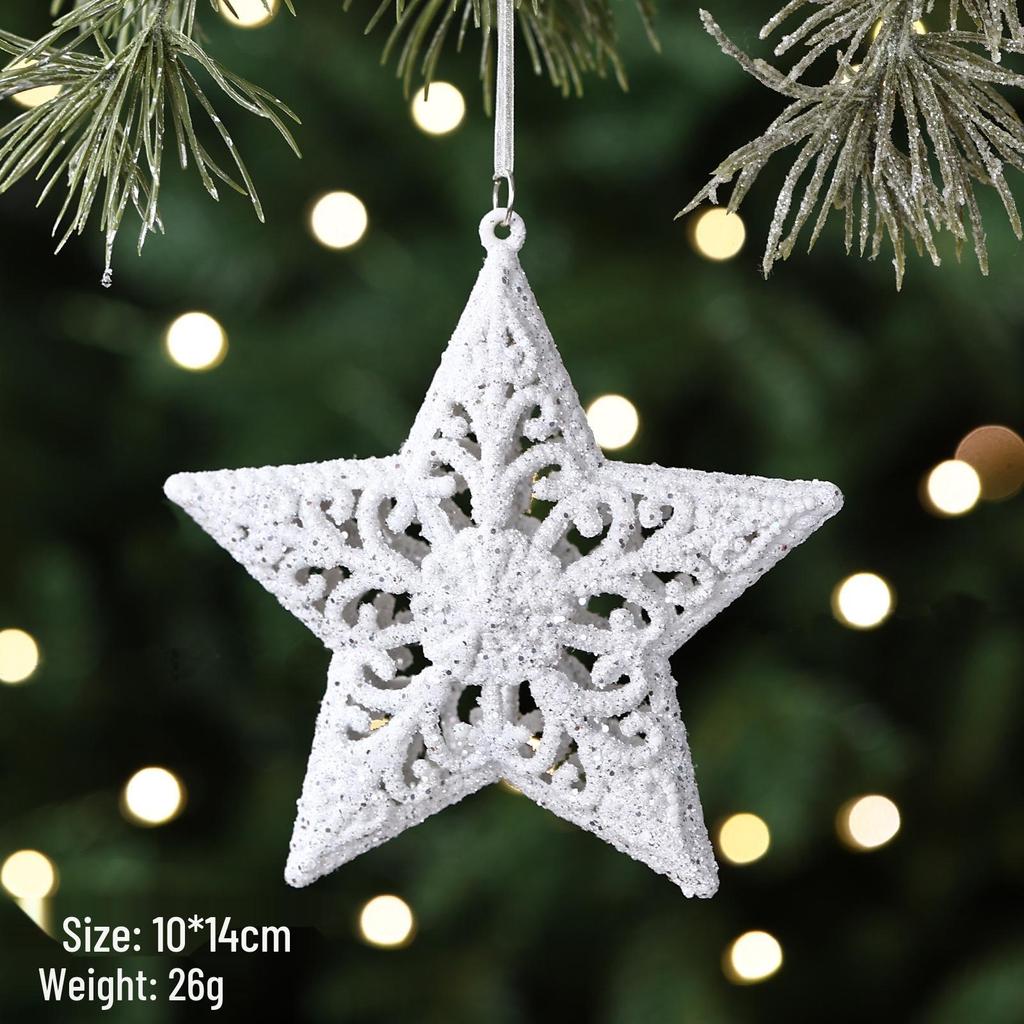 White Christmas Tree Ornaments: Five-Pointed Star & Snowflake Design, Hot-Selling