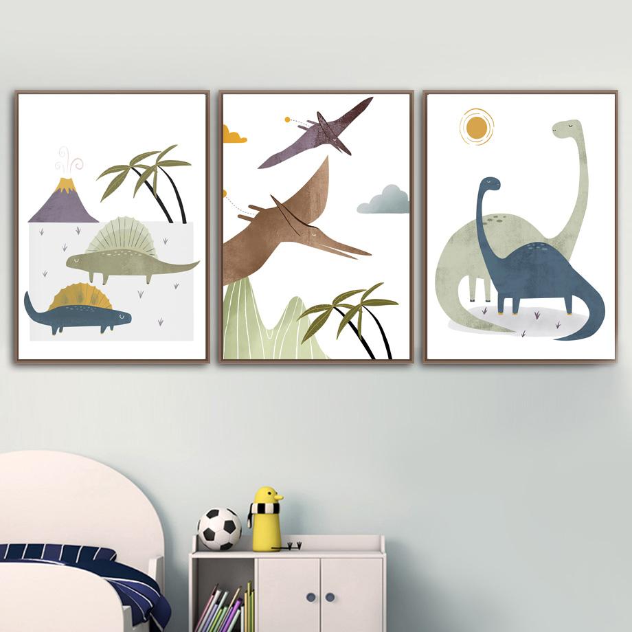 Мультфильм динозавр Юрского периода плакат на скандинавскую тему птеродактиль тираннозавр детская настенная живопись на холсте настенные панно декор детской комнаты