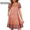 New Vintage Rose Flowers Women's Dresses Casual Ethnic Style Summer Loose Pockets Dresses Womens Short-Sleeve Plus Size Dresses
