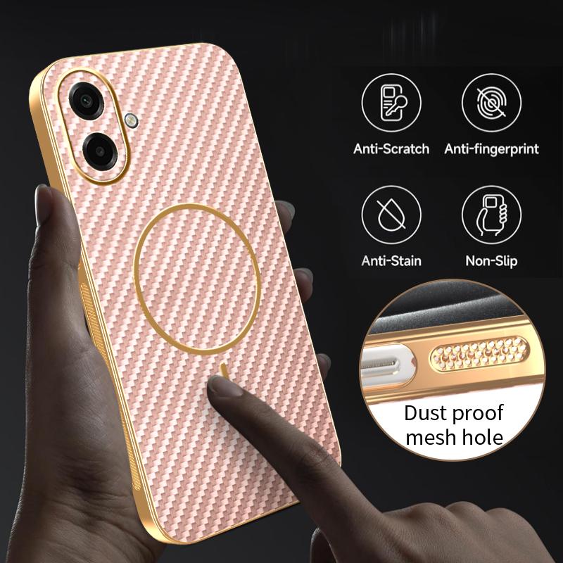 For Samsung Galaxy A07 4G Phone Case Carbon Fiber Textured Electroplated TPU Back Cover