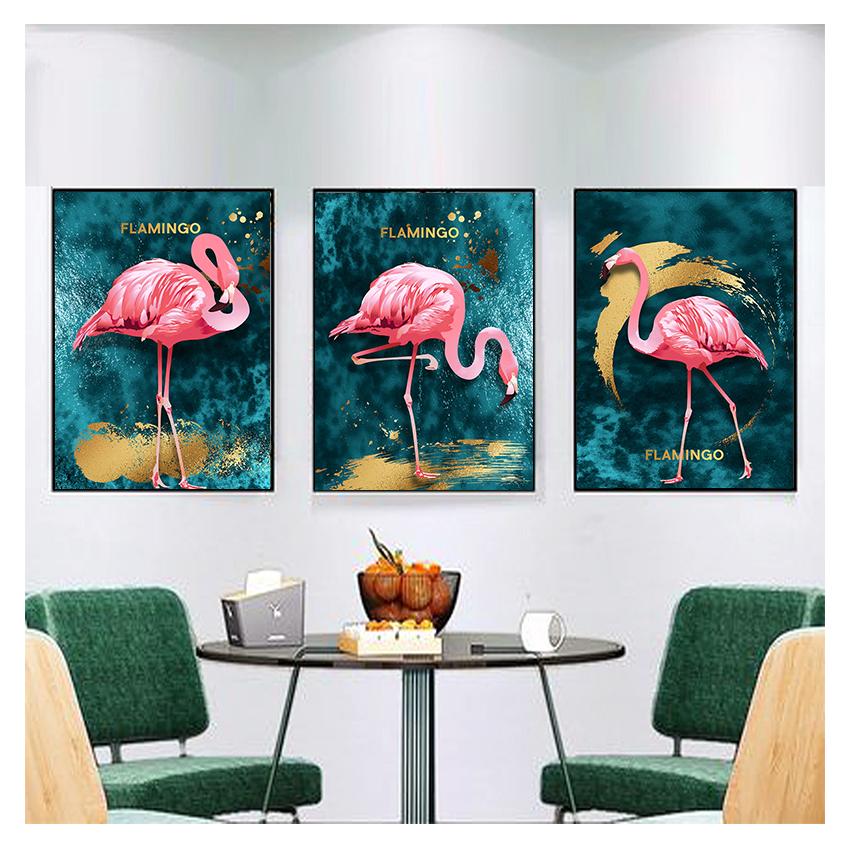 Золотой фламинго, синее море, фотопринт, картина с изображением животных, современный настенный художественный постер, украшение для дома 4-67, скандинавская картина на холсте, романтическая