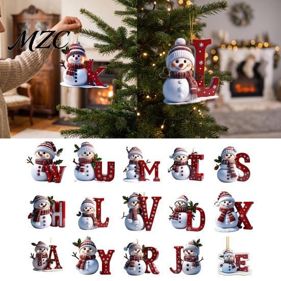 Lightweight Acrylic Keepsake Gifts 26 Letter Christmas Ornaments, 2D Flat Snowman Hanging Decoration, A-Z Gift for Family Friends Alphabet Letters