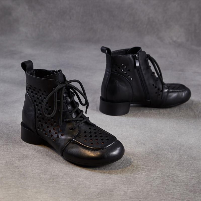 Johnature Женские ботинки из натуральной кожи в ретро-стиле на толстом каблуке с вырезами, низкий каблук, дышащие