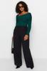 Women's Style Plus Size Black Asymmetric Collar Knitwear Sweater