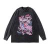 Japanese Retro Cartoon Printing Long-Sleeved Bottoming T-Shirt For Men And Women Hip-Hop Heavy Industry Washing And Doing Old Vintage Long Tee