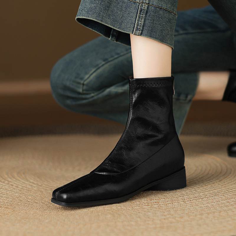 Krazing Pot Зимние ботильоны из микрофибры с квадратным носком, современный размер 33, размер 43, металлические заклепки, средний каблук, на молнии, женские ботильоны