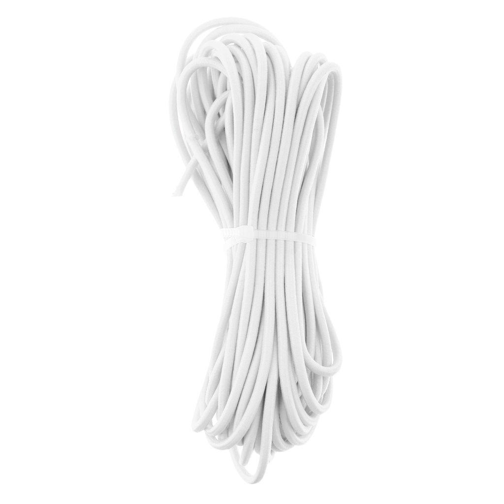 Abrasion Resistant 3mm Heavy Duty Durable Rubber Core Polyester Elastic Rope Bungee Rope Shock Cord 9 Sizes 10m - White,