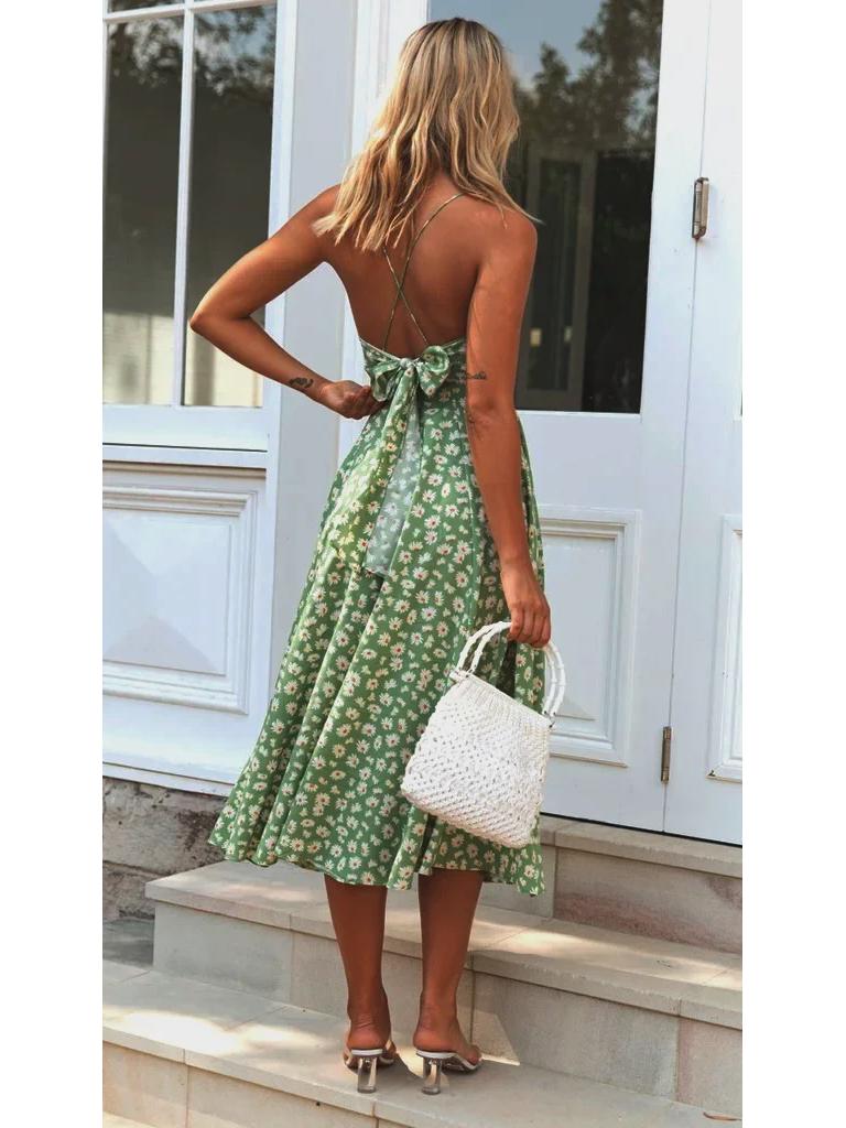 2023 Bohemian Print Beach Dress - Women's Sexy Spring/Summer Suspender Style