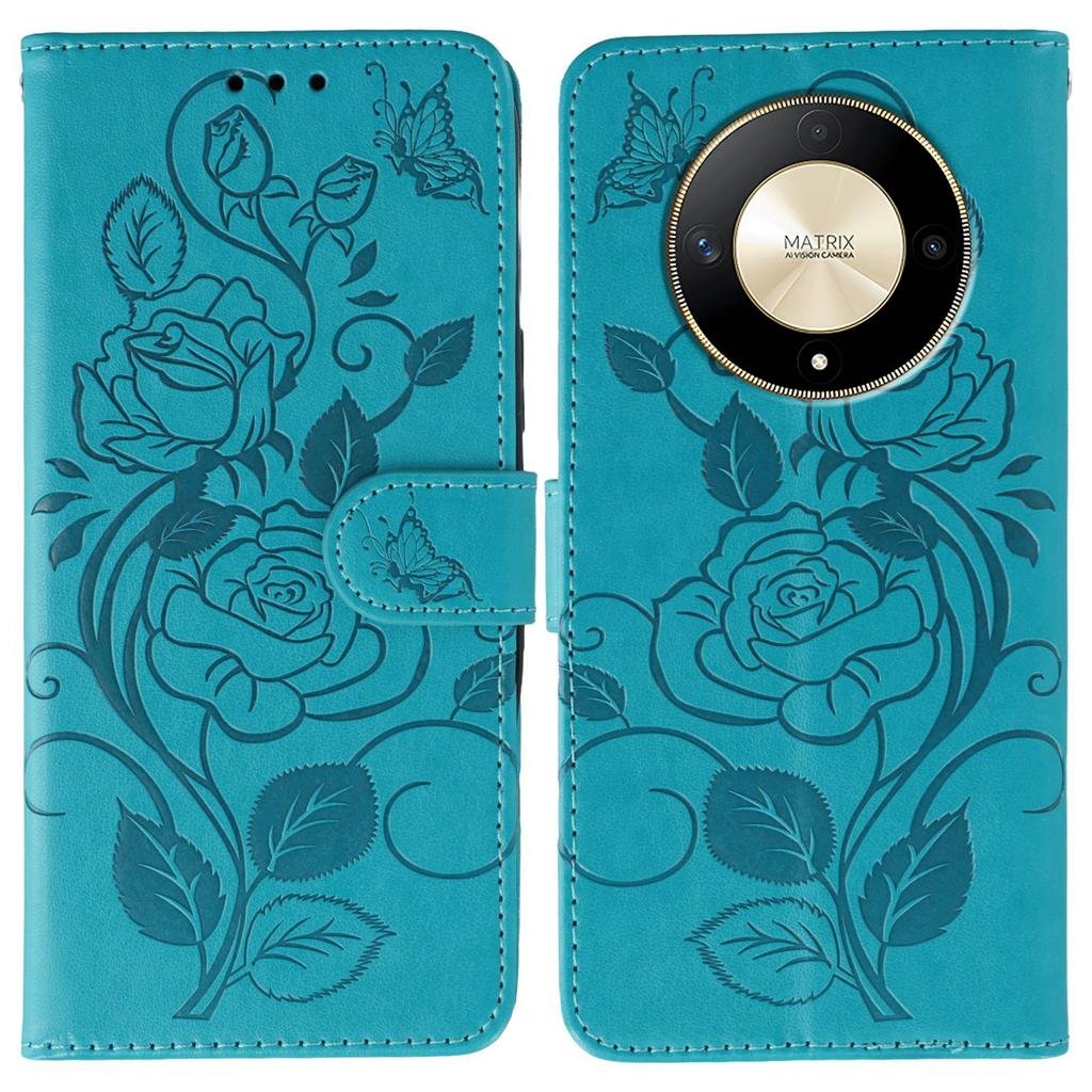 Phone Case For Honor Magic6 Lite 5G/X50 5G/X50 GT 5G/X50 Pro 5G/X9b 5G Wallet Stand Imprinted Rose Butterfly PU Leather Cover