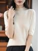 Women's Mid-Sleeve Knitted Sweater: Slimming, Warm, Solid Color, Half-High Neck for Autumn/Winter