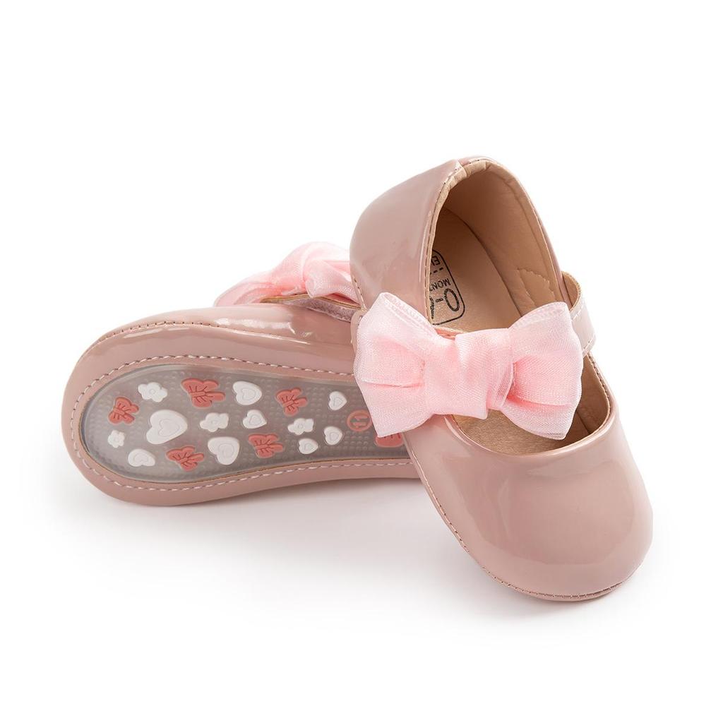 Spring & Autumn PU Soft Sole Bowknot Toddler Shoes - Breathable, Non-slip Magic Tape Princess Baby Shoes