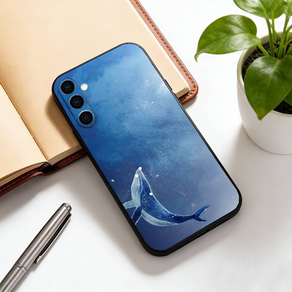 Глубокое море, звездное небо, синий кит. Чехол для телефона Samsung Galaxy A73, A72, A71, A70, A53, A52, A51, Другие Мягкий черный чехол