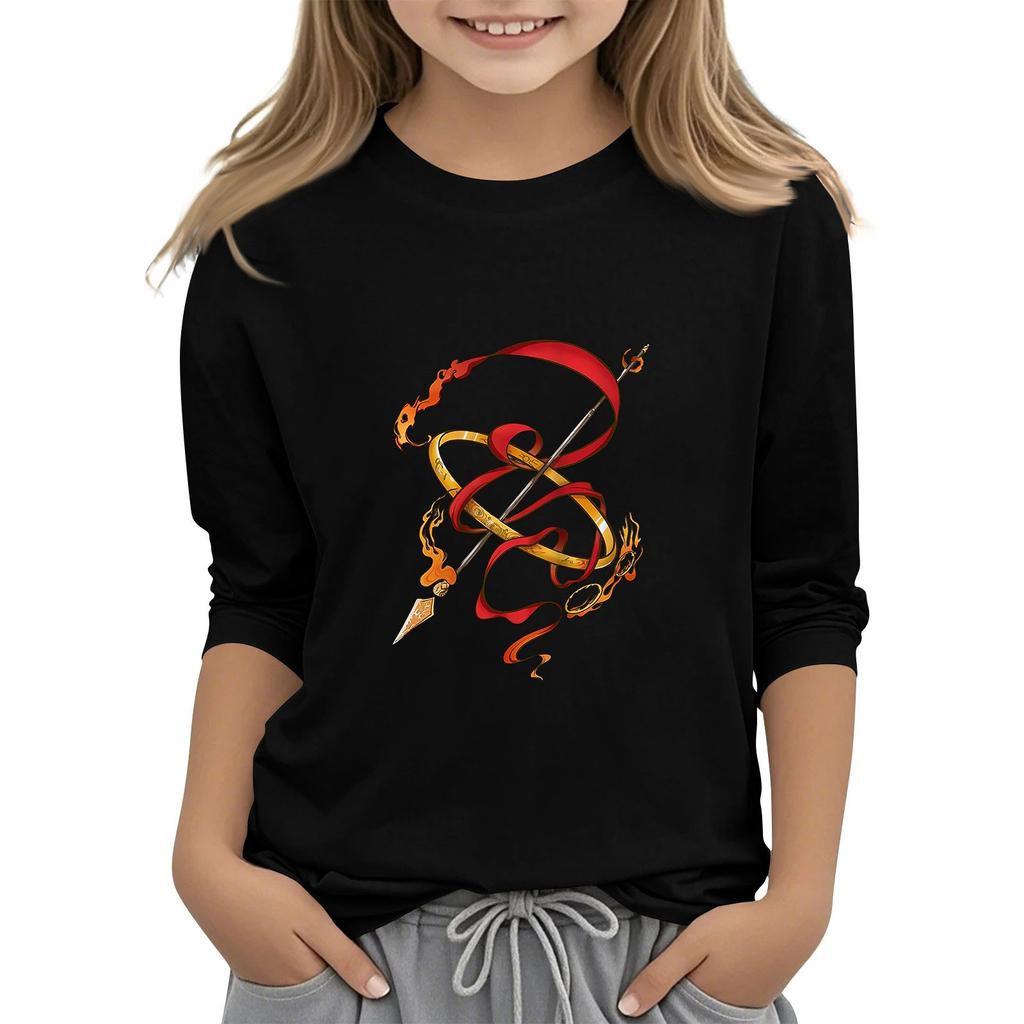 Топы с принтом для девочек 5-16 лет с круглым вырезом и рукавами 3/4 Футболки Модные топы Наряды Футболки