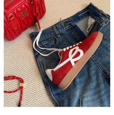 Кожа винограда спортивные маленькие белые туфли ретро дышащие круглый носок на шнуровке толстая подошва с увеличением роста легкие немецкие тренировочные туфли w