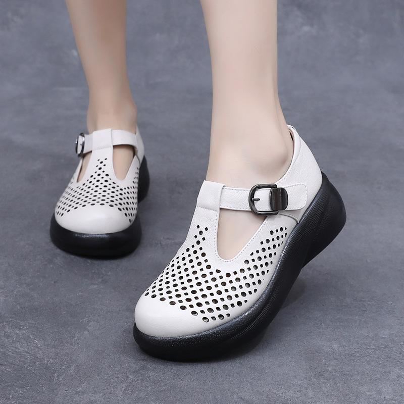 Fashion GKTINOO Genuine Leather Closed Toe Sandals For Women Hollow Out Summer Platform Sandals Wedges Leisure Ladies Shoes Handmade