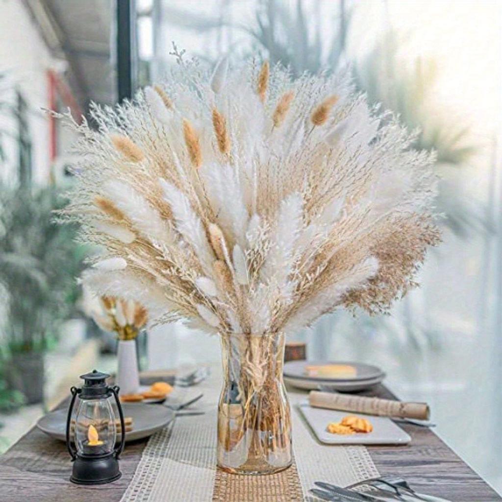 95Pcs Natural Dried Pampas Grass Bouquet for Home Decor Vase Filler Fluffy Dried Fall Pampas for Table Decor Wedding Decor Rustic Decor