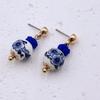 Chinese Style Ceramic Earrings Blue and White Porcelain Ear Studs Women Earrings