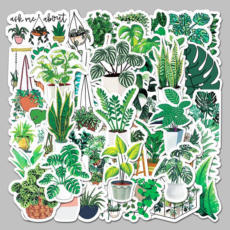 50 Cartoon Green Plant Stickers: DIY Decor for Laptops, Cars, and Scooters