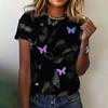 Women's Clothing T-shirt Crew Neck Fashion Short Sleeve Summer Casual Top 3D Butterfly Print Loose Breathable Women's T-shirt