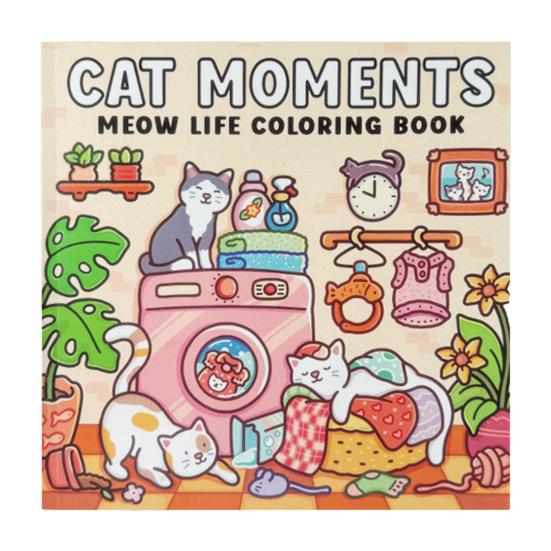 Книжка-раскраска «Мяу Жизнь» Моменты Счастливого Кота Иллюстрации Односторонние Страницы Милые Кошачьи Сцены Книжка-раскраска для Любителей Кошек И Подростков
