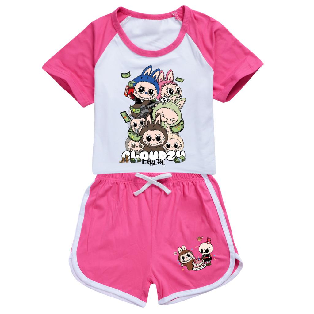 Labubu Pattern Childrens Summer Shorts And Tshirt Set With Cotton Fabric For Active Play