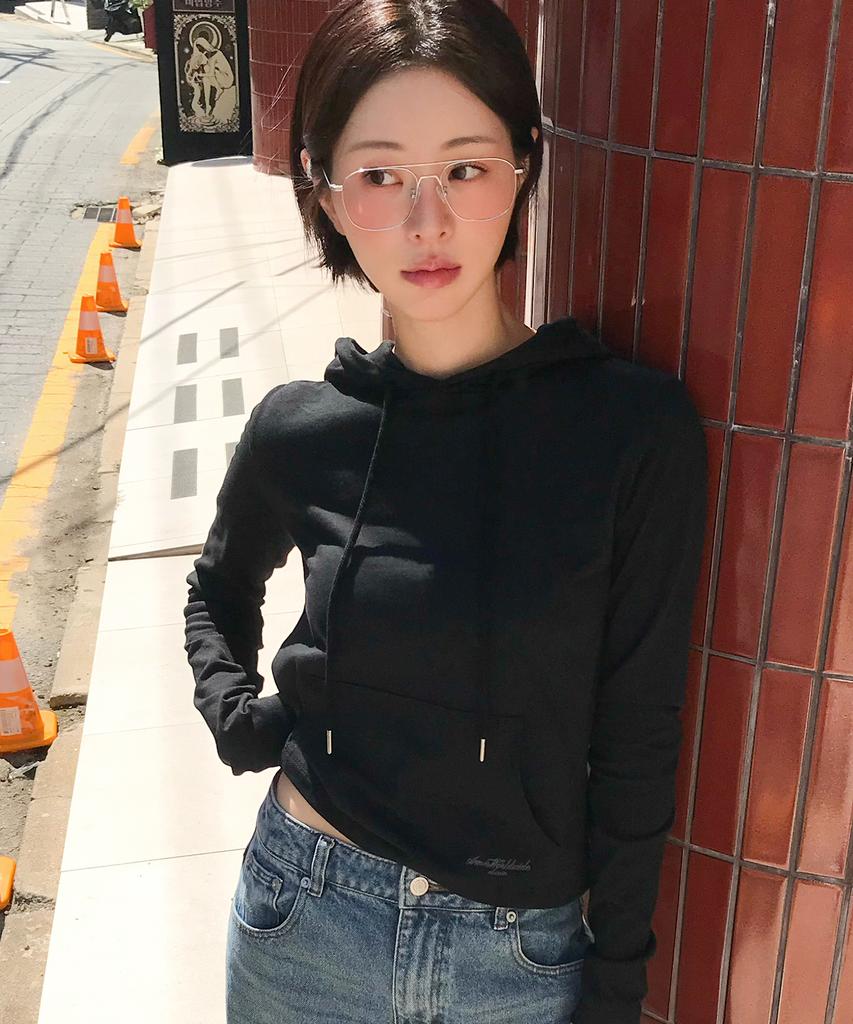 AMES-WORLDWIDE Classic Crop Hoodie Ls Tee Black