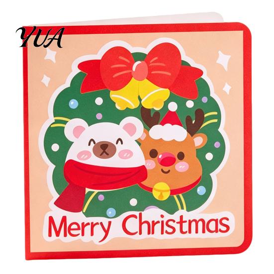Blank Note Cards 10Pcs Merry Christmas Greeting Set, Folding Cartoon Foldable Gift Cards, Festive Blessing for Holiday Party Favors