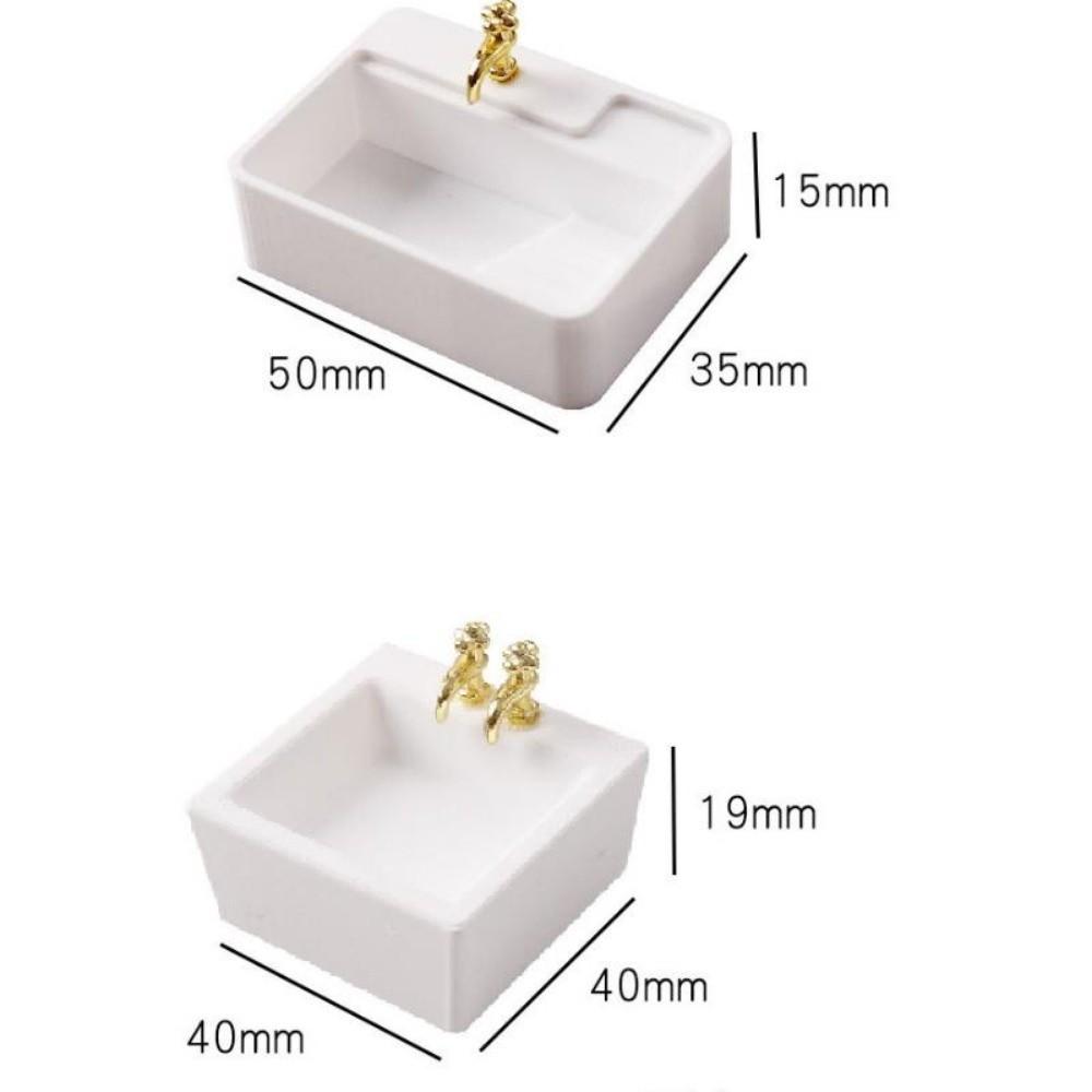 White Dollhouse Bathroom Sinks Golden Tap Miniature Dollhouse Sink  Dollhouse Accessories