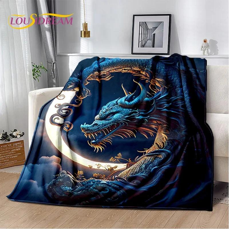 Chinese Style Dreamy Dragon Cartoon Blanket,Soft Throw Blanket for Home Bedroom Bed Sofa Picnic Travel Office Cover Child Gift