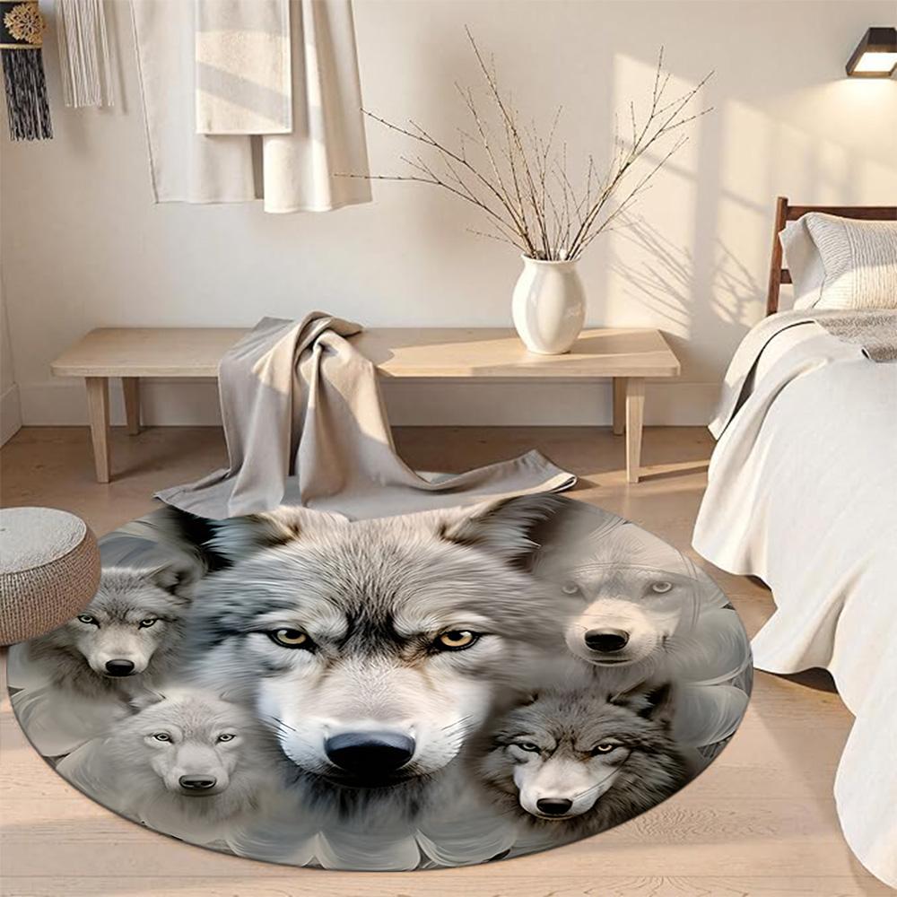 Wolf Round Carpet Design for Study room Decorate room Playrooms Game Room Anti-slip Round Rug Anime Office Decor Birthday Christmas Gift