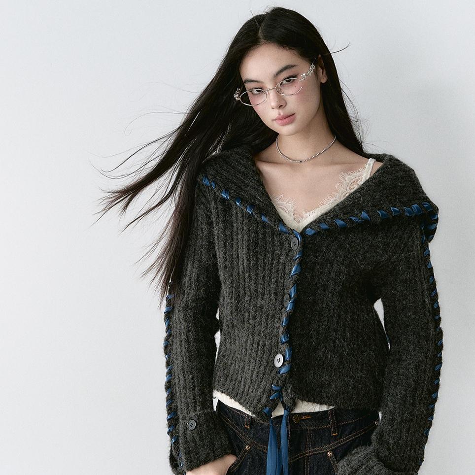 Dimanaf 2025 Свитеры Однотонный Кардиган Осень Короткий дизайн Женские V-образный вырез Свитеры Вязание Свободный Свитер