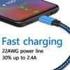 Кабель USB Type C Date Sync 2.4A для быстрой зарядки, нейлоновый плетеный провод, зарядный кабель для мобильных телефонов Huawei Android 1M 2M 3M