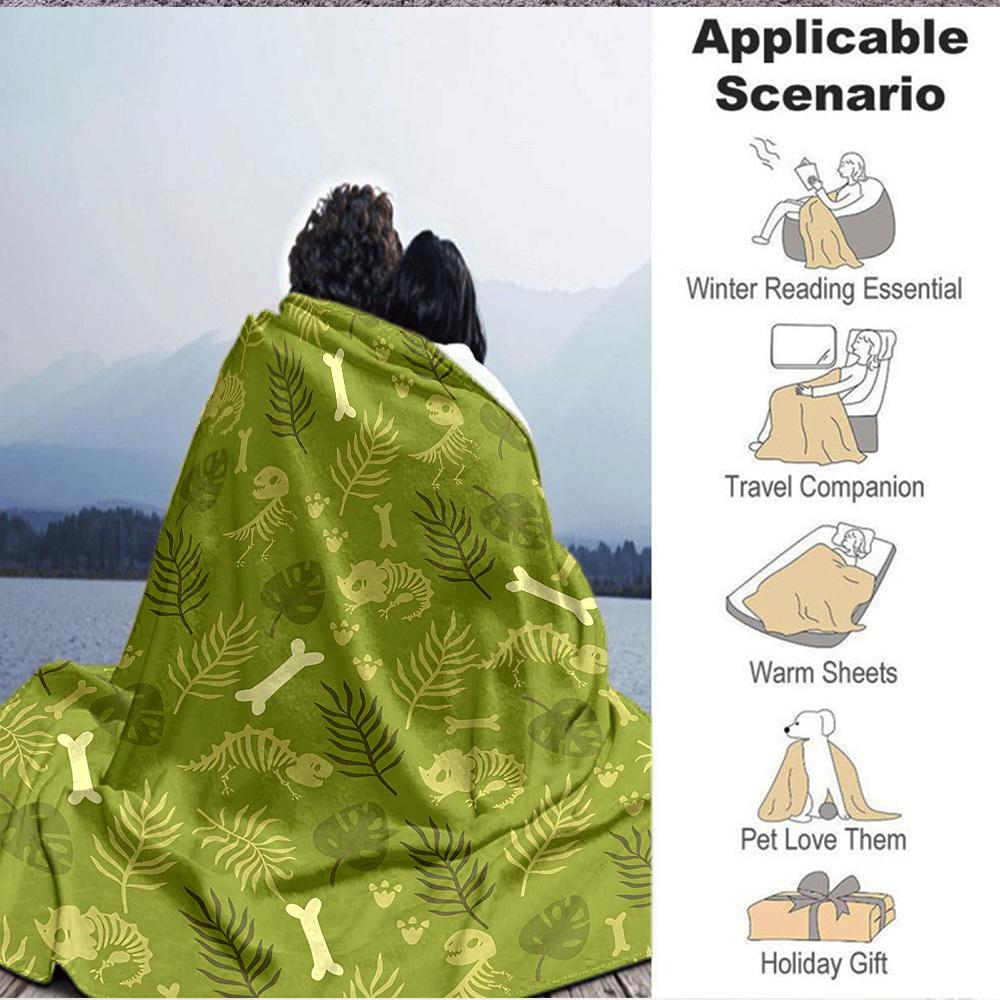 1pc Dinosaur Fossil Lightweight Flannel Blanket, Comfortable and Warm Blanket, for Office and Camping Sofa Bed, Livingroom079