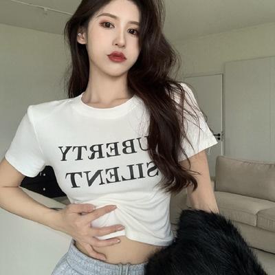 Короткая обтягивающая футболка с короткими рукавами, открывающая пупок, для женщин, летний дизайн, ретро-топ для горячих девушек, корейская женская одежда