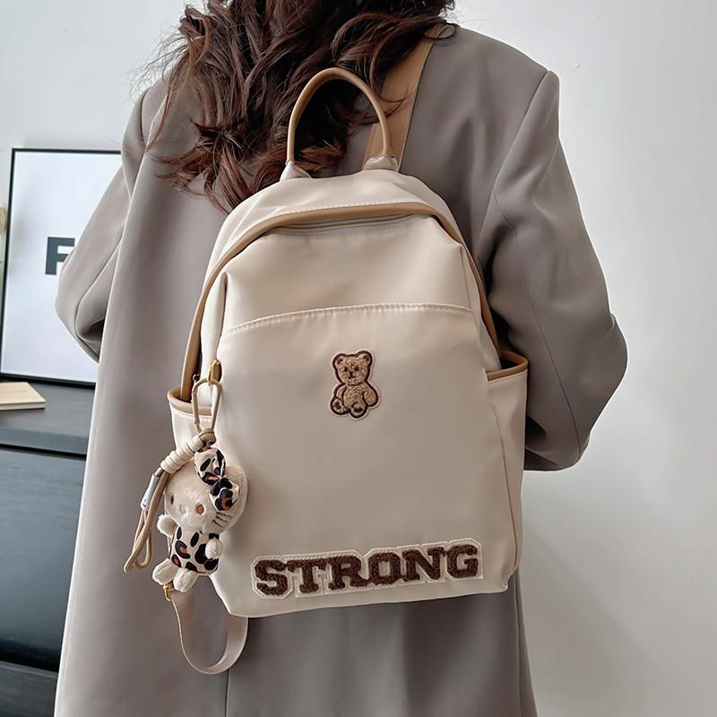 Cartoon Bear Backpack For Women With Nylon Material And Street Style For Daily Use