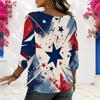 Women Plus Size Round Neck Half Sleeve Loose Fit Printed Blouse Red Blue White Star Print