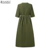 ZANZEA Women Casual Round Neck Loose Half Sleeve Dress