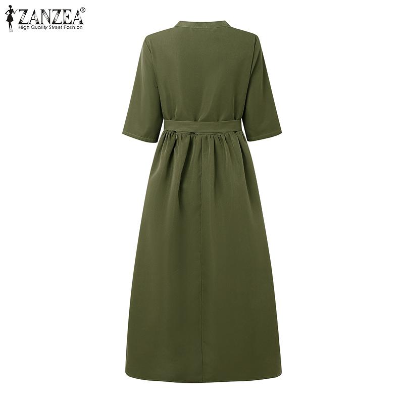 ZANZEA Women Casual Round Neck Loose Half Sleeve Dress