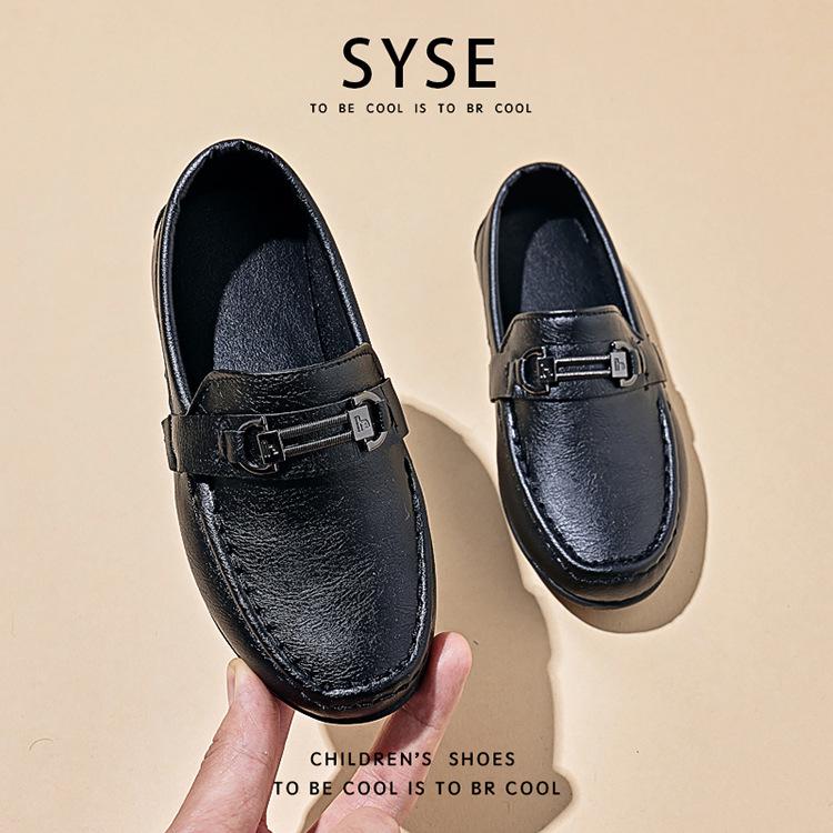 Boys' 2024 Spring/Autumn Soft Sole Leather Shoes for Kids - Shallow Mouth Casual One-Step Toe Shoes for Middle/Large Children