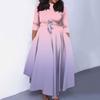 Women's Casual Fashion Large Size Gradient Printing Round Neck Three-quarter Sleeve Pocket Straps Swing Dress